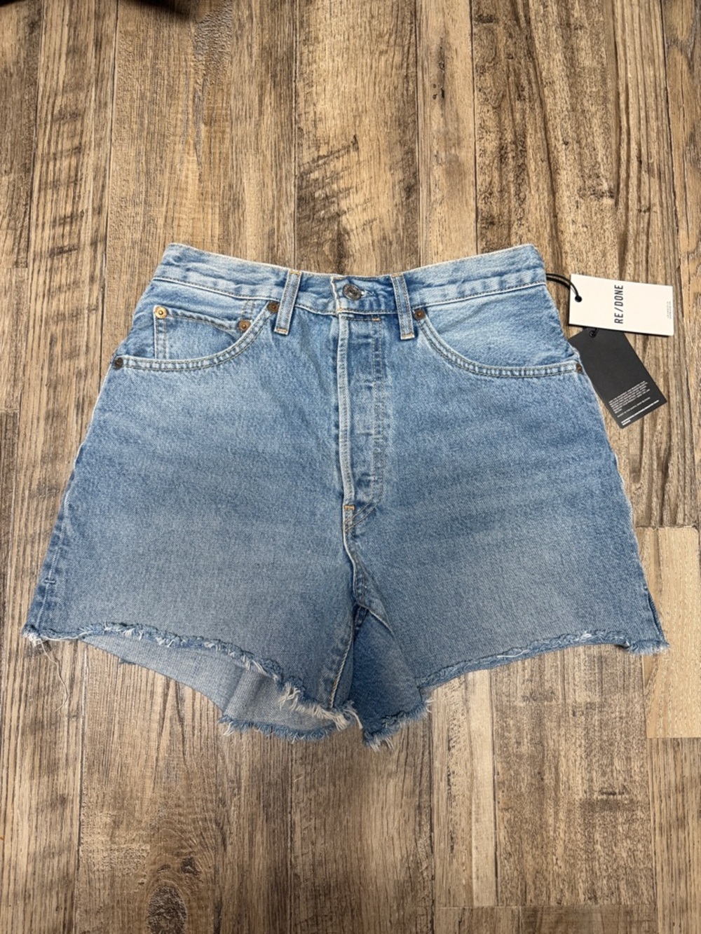 Re/Done Light Blue High-Rise Cutoff Denim Shorts